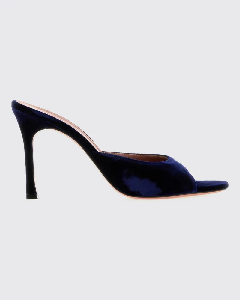 Amina Muaddi Alexa Mules aus Satin mit Stiletto-Absatz Blau