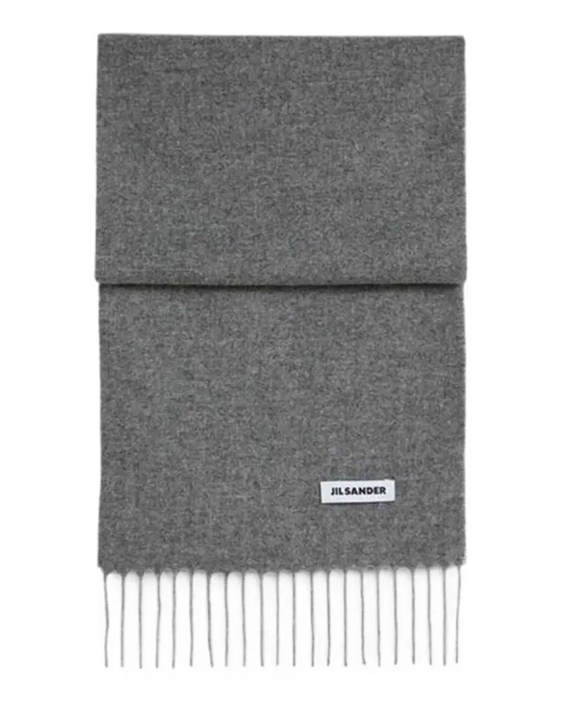 Jil Sander Schal aus reiner Schurwolle mit Fransen und Logo Grau