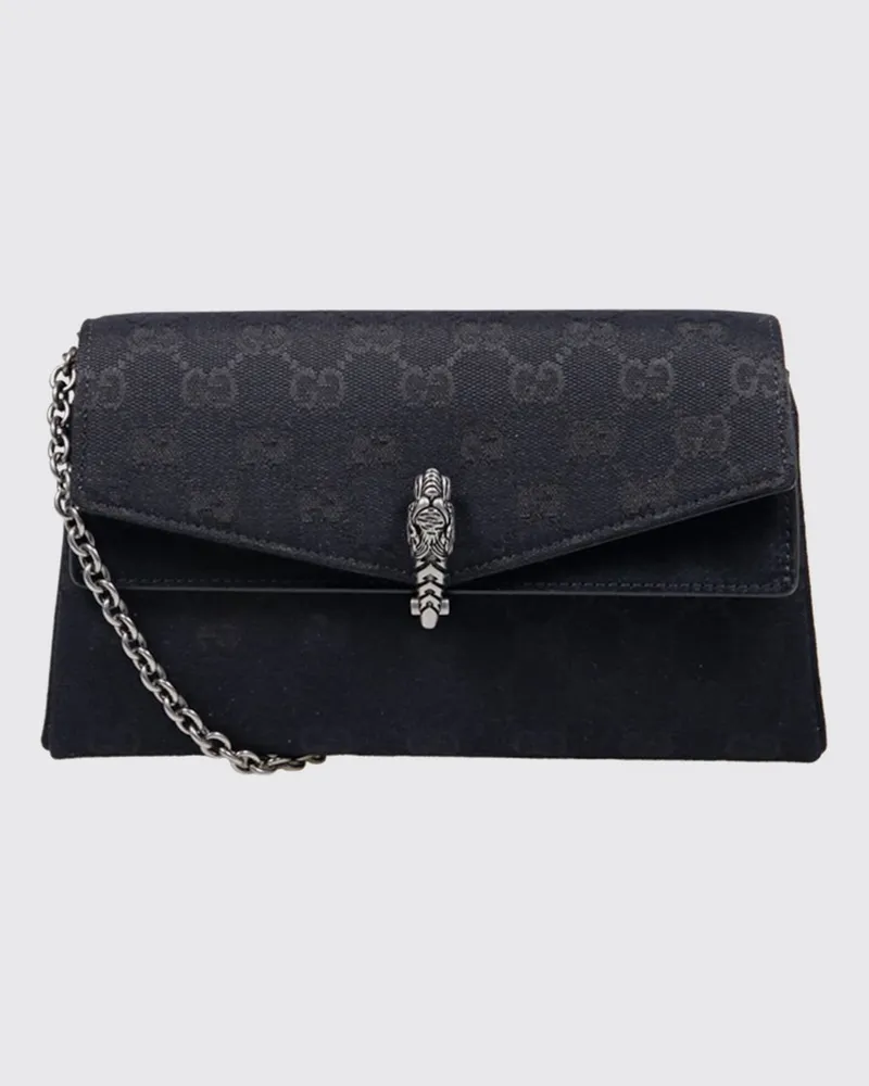 Gucci Dionysus Mini-Schultertasche aus Leder mit Monogramm und Kettenriemen Schwarz