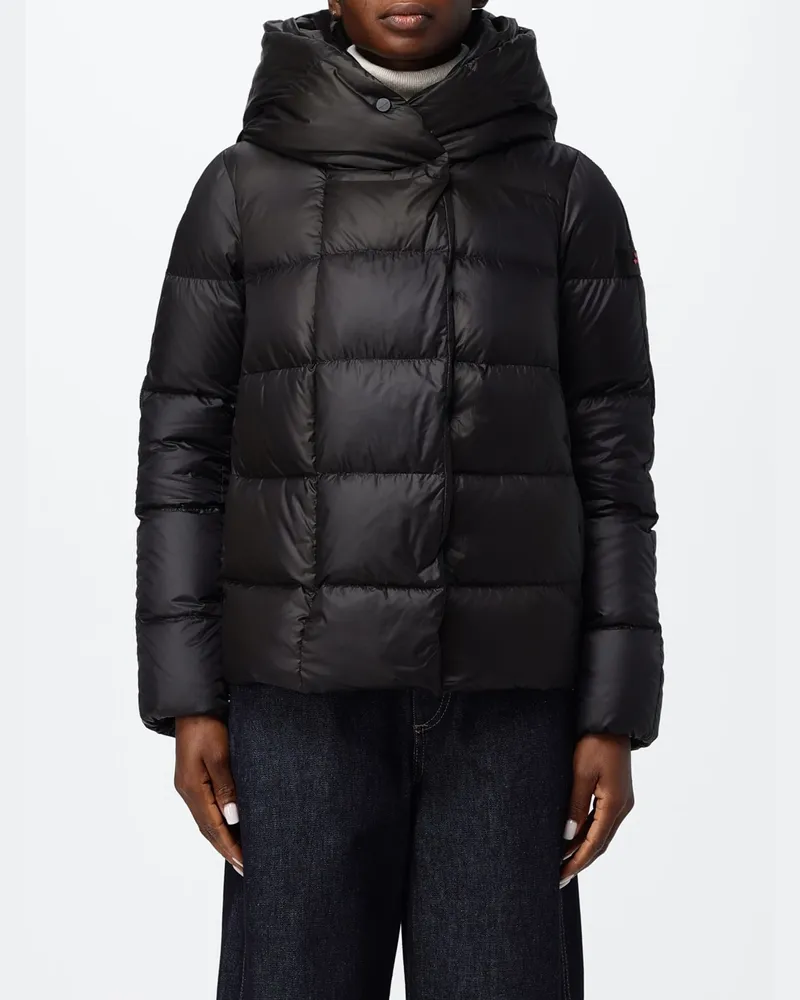 Peuterey Kurze Stepp-Daunenjacke aus Nylon mit Kapuze und wasserabweisendem Finish Schwarz
