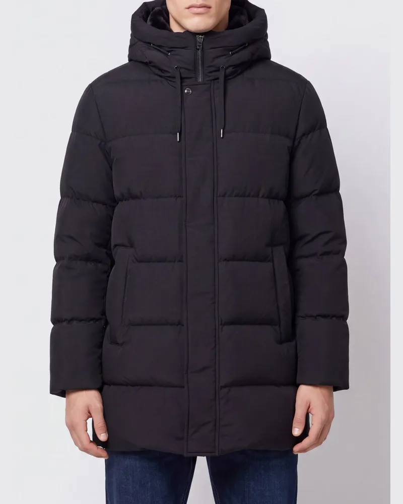 Herno Kurze Stepp-Daunenjacke aus ultraleichtem Nylon mit Kapuze Schwarz