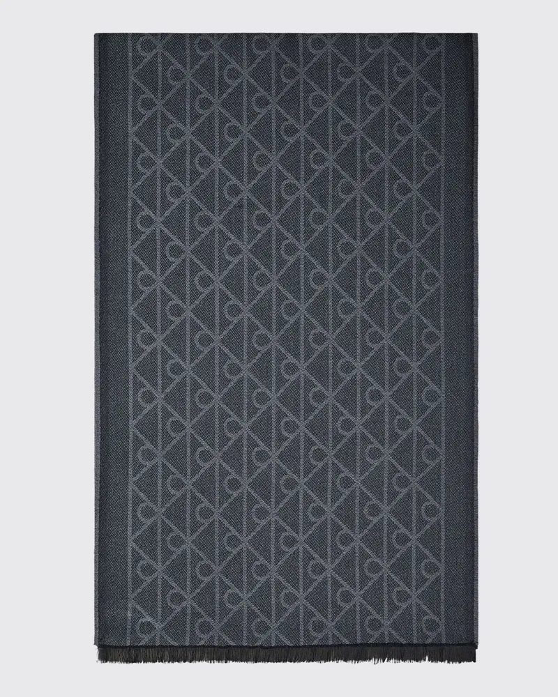 Calvin Klein Jacquard-Schal aus Polyester mit Monogramm-Logo und Fransen Schwarz