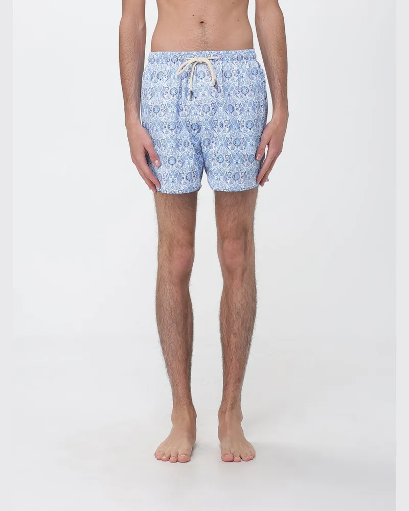 PENINSULA Kurze Badeshorts mit ethnischem Muster und Kordelzug Hellblau
