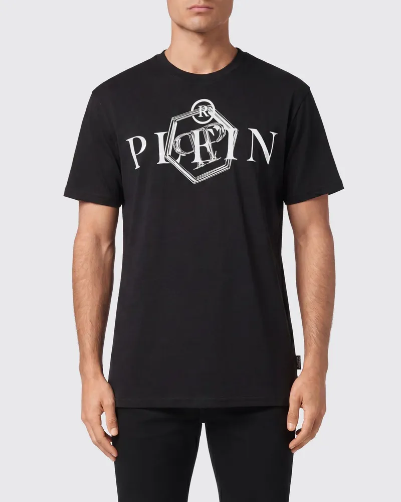 Philipp Plein Einfarbiges Baumwoll-T-Shirt mit Rundhals und Logo Schwarz