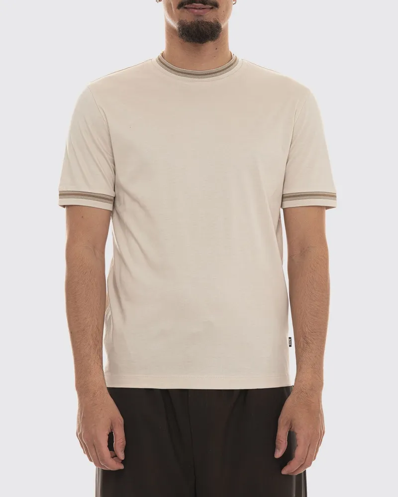 HUGO BOSS Slim Fit Baumwoll-T-Shirt mit Rundhalsausschnitt und Kontrastbesätzen Weiß