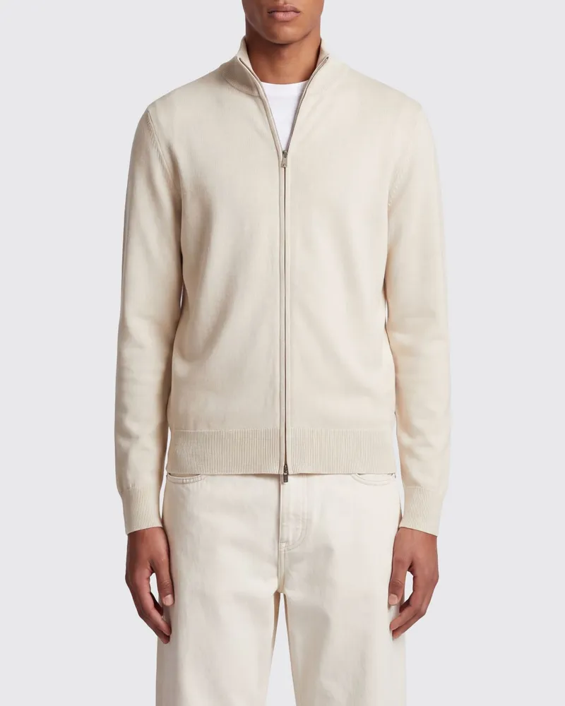 HUGO BOSS Slim-Fit Cardigan aus reiner Schurwolle mit Rollkragen und Reißverschluss von Weiß