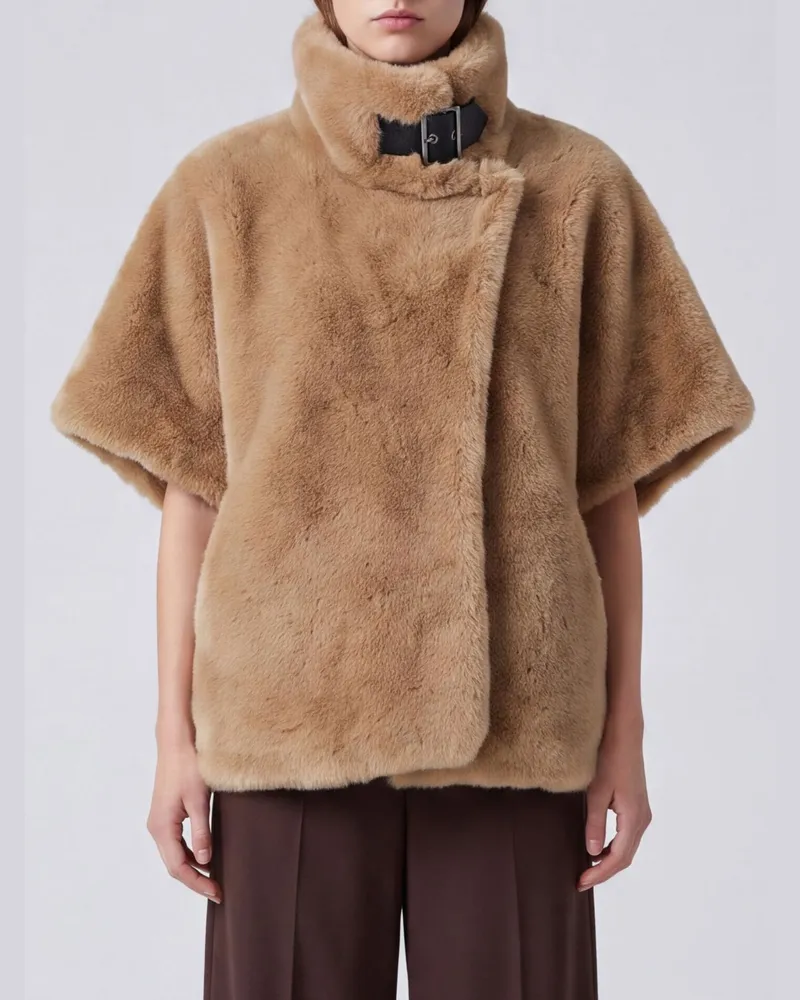 Pinko Kurzer Webpelzmantel Comodino von mit Stehkragen Beige