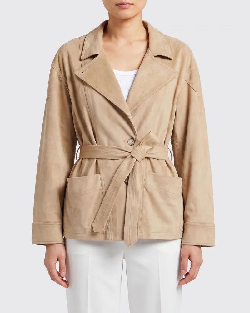Urbancode Kurzer Blazer im Roben-Stil aus Wildlederimitat mit Gürtel Braun