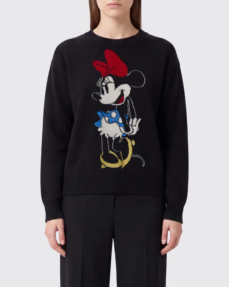 Liu Jo Money Mouse Wollpullover mit Disney-Print und Strass-Logo Schwarz