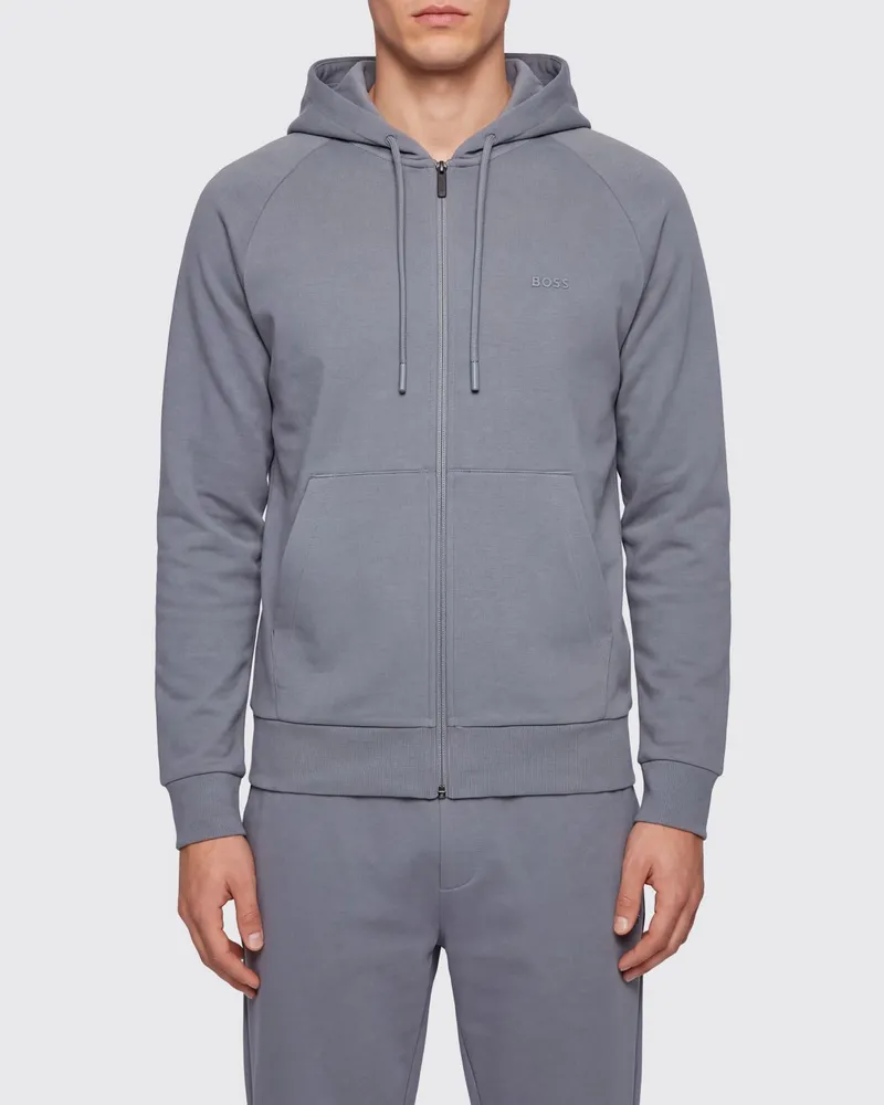 HUGO BOSS Baumwoll-Hoodie mit Reißverschluss und tonalem Logo Grau