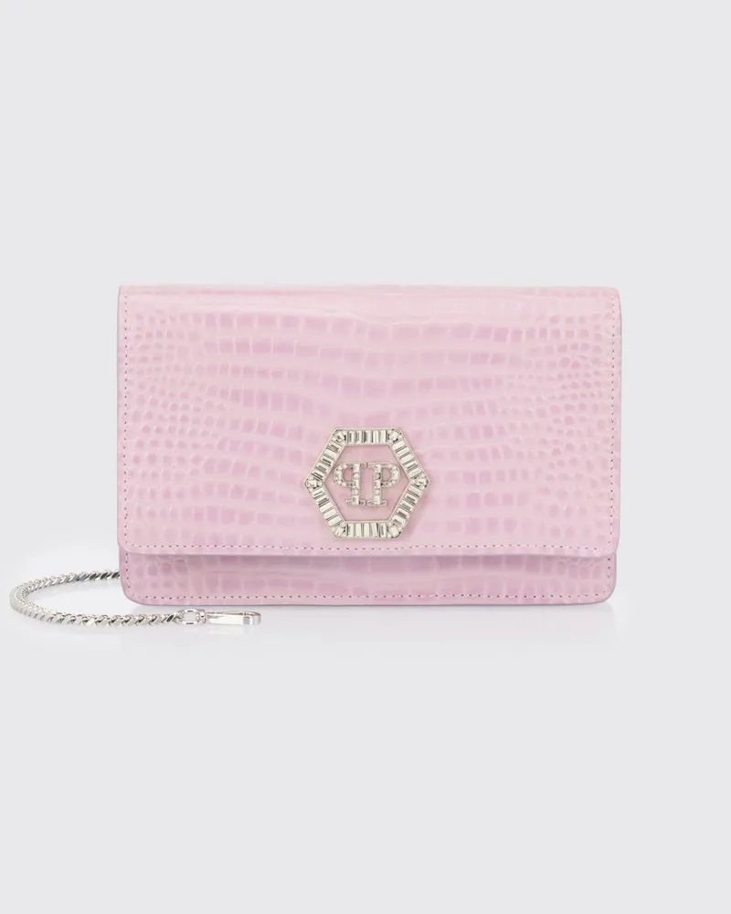 Philipp Plein Clutch aus Krokoprägeleder Fuchsia