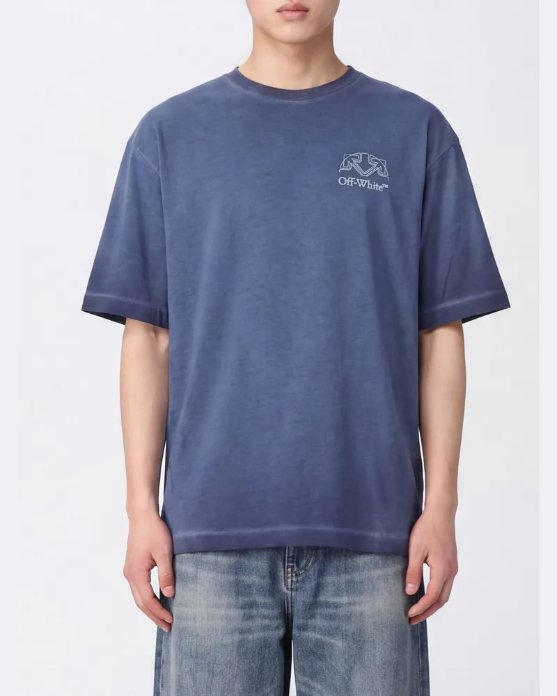 OFF-WHITE Rundhals-T-Shirt aus Modal-Seiden-Mix mit kontrastierendem Logo Blau