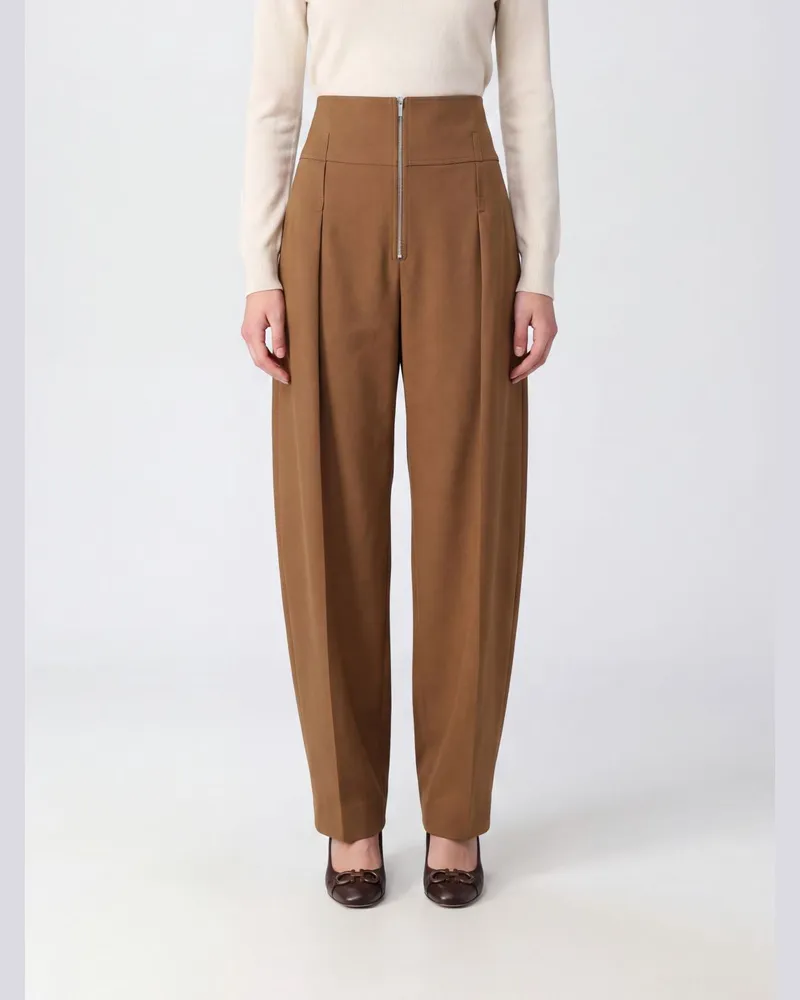 Ferragamo Weit geschnittene Hose aus Woll-Kaschmir-Mischung mit hoher Taille und Bundfalten Cream