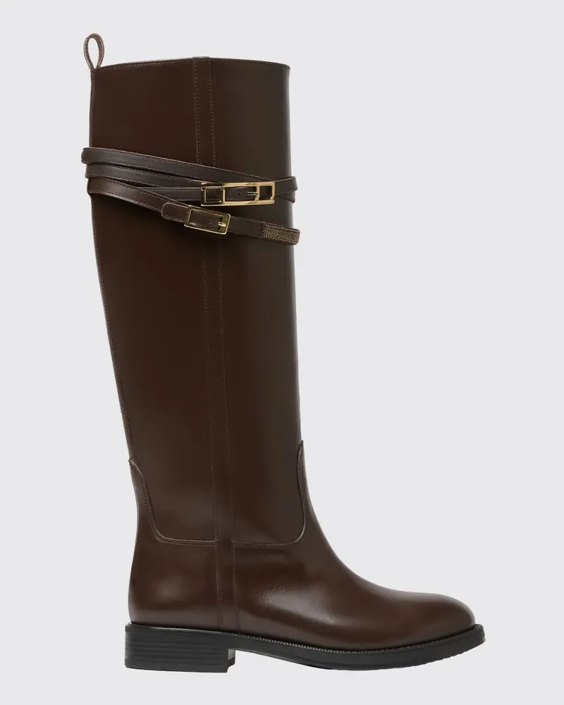 Fabiana Filippi Kniehohe Stiefel von aus Glattleder mit niedrigem Absatz Ebony