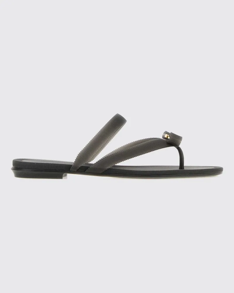 Ferragamo Gummi-Zehentrenner-Sandalen mit niedrigem Absatz und dekorativer Schleife Schwarz