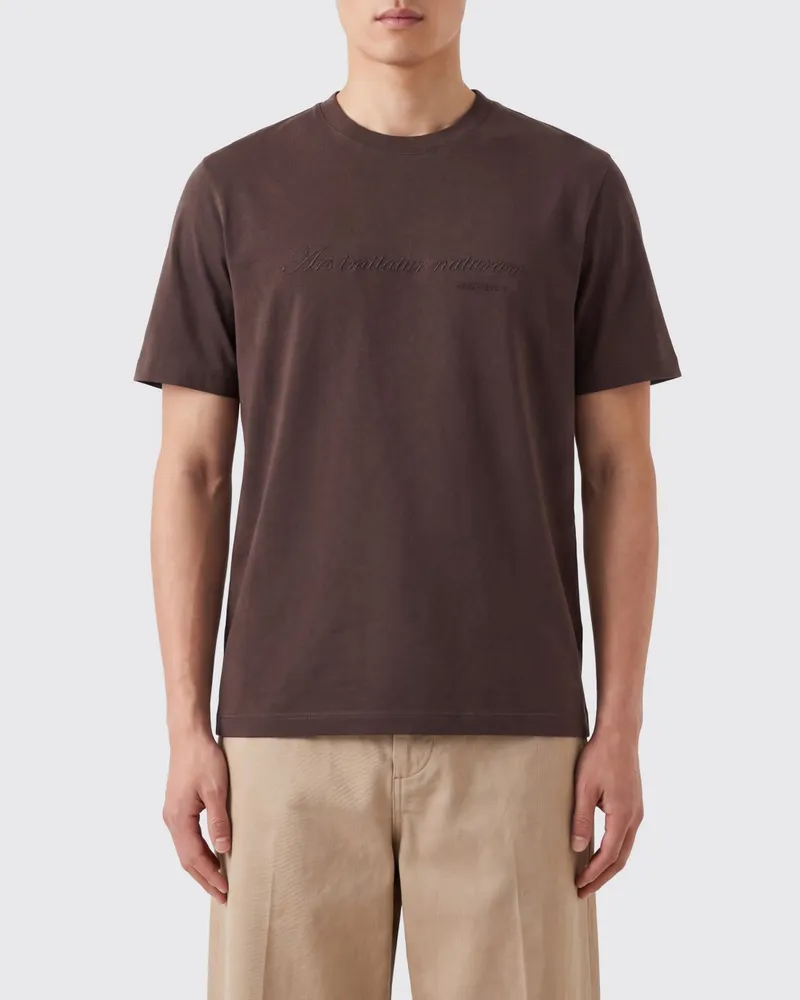 Brunello Cucinelli Baumwoll-T-Shirt mit Slogan-Print und gesticktem Logo Braun