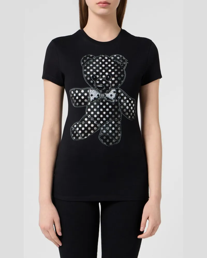 Philipp Plein Slim-Fit-T-Shirt mit Teddybär-Print und Kristall-Logo Schwarz