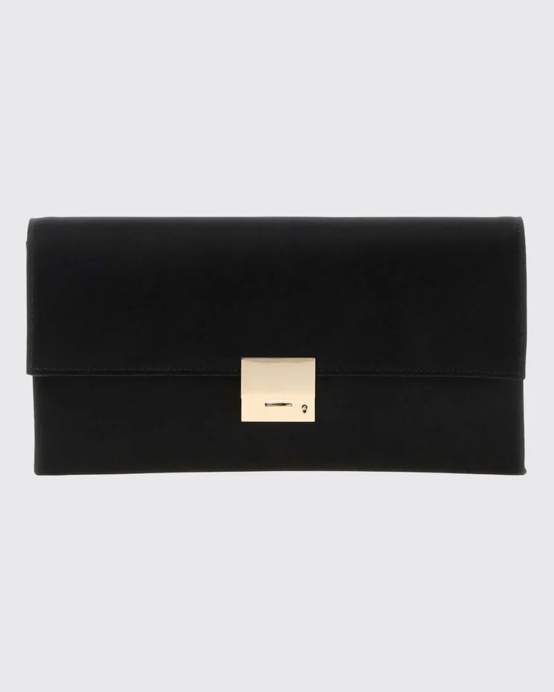 Tom Ford Rechteckige Seiden-Clutch mit metallischem Druckknopfverschluss und graviertem Logo Schwarz