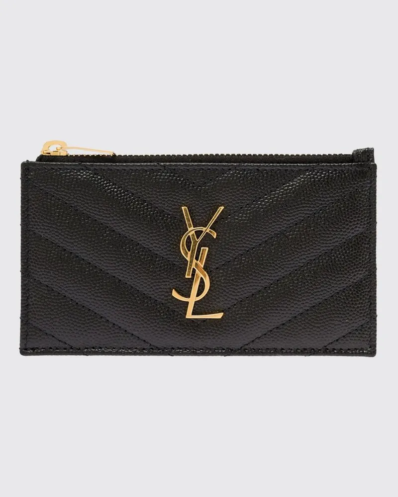Saint Laurent Cassandre Kartenetui aus Grain-de-Poudre-Leder mit YSL-Logo Schwarz