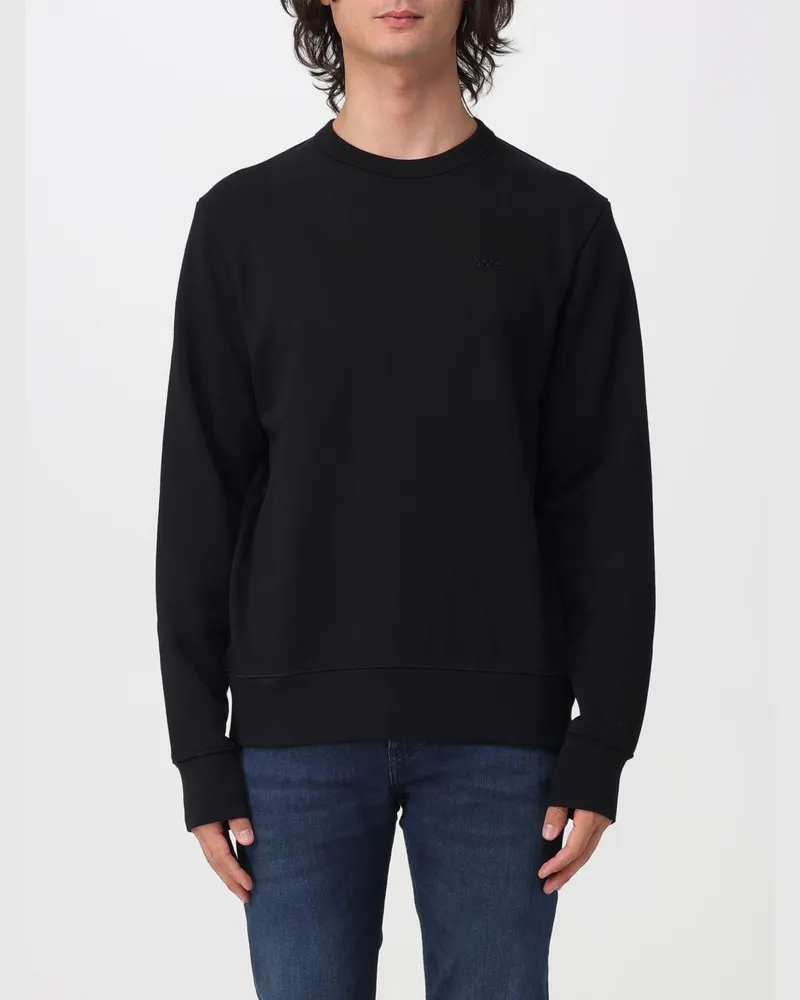 HUGO BOSS Herren-Sweatshirt aus Baumwolle mit Rundhalsausschnitt und Logo-Stickerei Schwarz