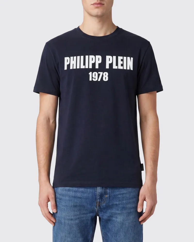 Philipp Plein Baumwoll-T-Shirt mit kontrastierendem Logo-Schriftzug-Print auf der Brust Blau