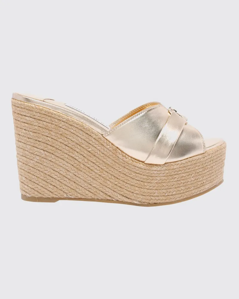 Jimmy Choo Leda hohe Keilsandalen aus laminiertem Kalbsleder Gold