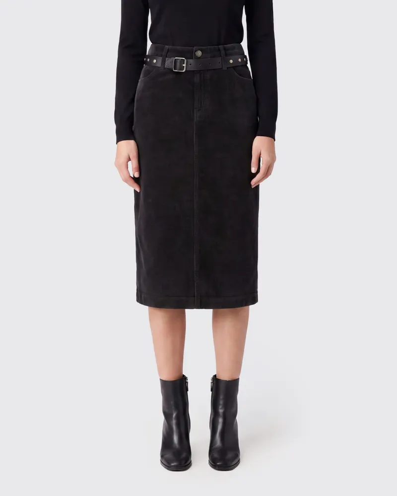 Pinko Midi-Bleistiftrock aus Kord mit hoher Taille und hinterem Schlitz Schwarz