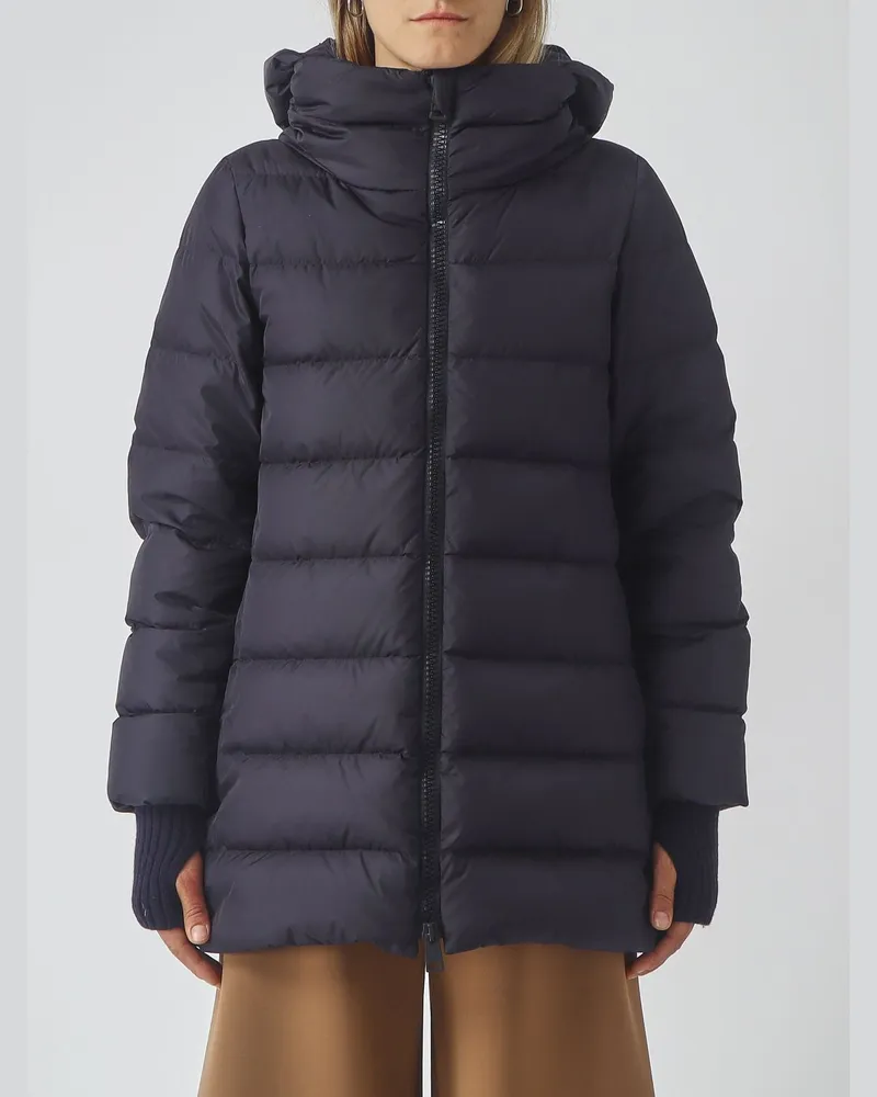 Herno Kurze A-Shape Daunenjacke aus wasserabweisendem Nylon mit Kapuze Navy