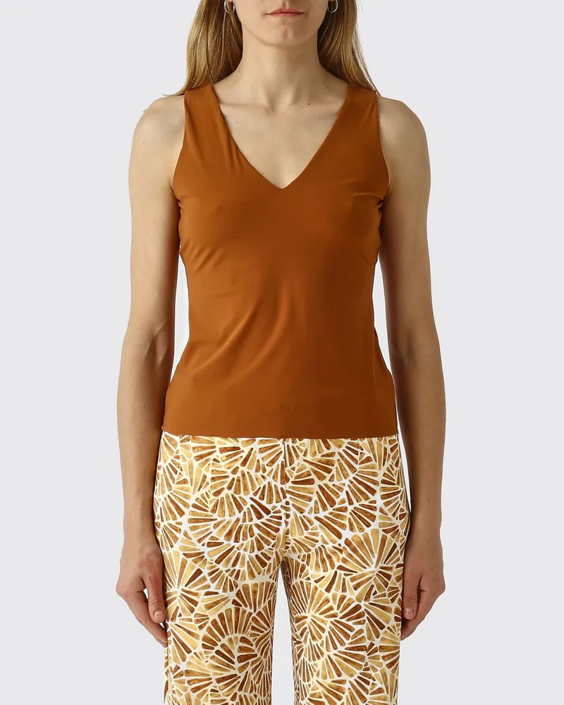 Maliparmi Ärmelloses Slim-Fit-Top mit V-Ausschnitt aus Jersey Camel