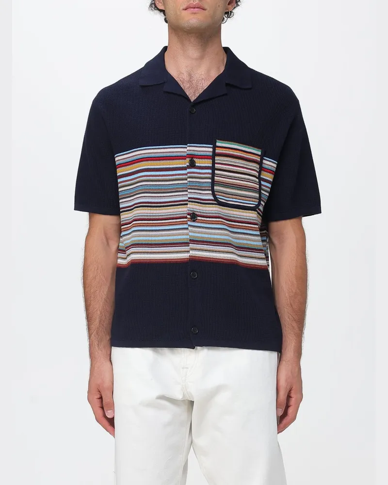 Paul Smith Kurzärmeliger Baumwoll-Cardigan von mit Kuba-Kragen Navy