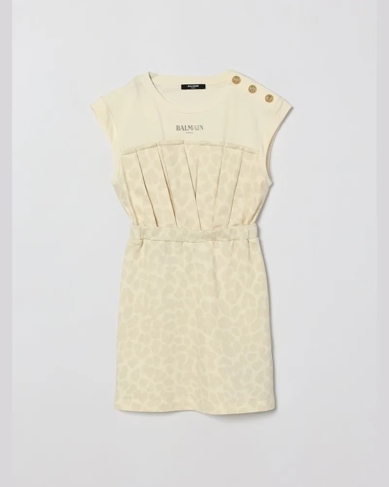 Balmain Mini-Kleid aus Baumwolle mit Animal-Print Ivory