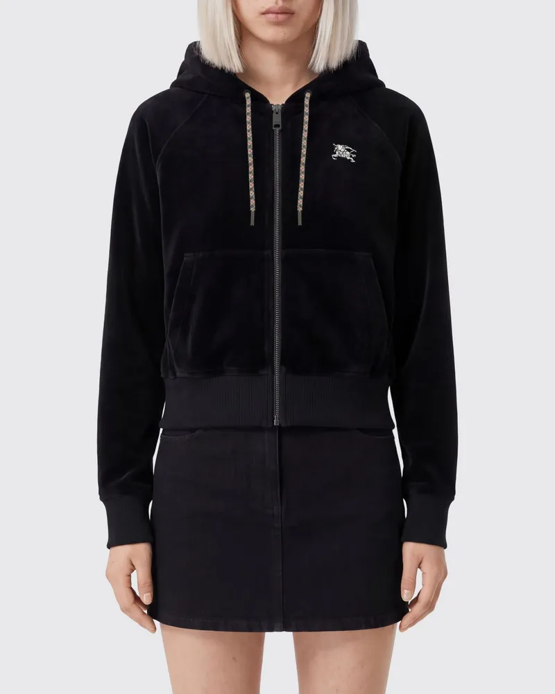 Burberry EKD-Logo Samt-Kapuzenjacke mit Reißverschluss Schwarz