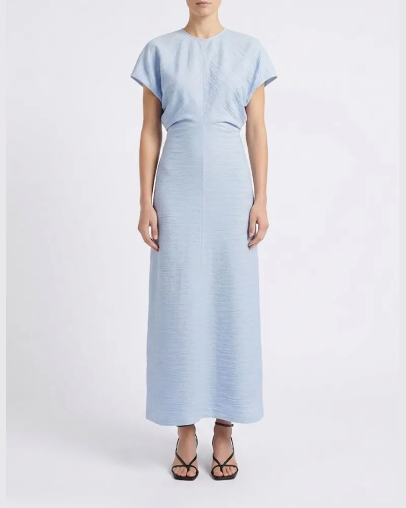 Totême Drapiertes Etui-Midikleid aus Viskose mit kurzen Ärmeln Blau