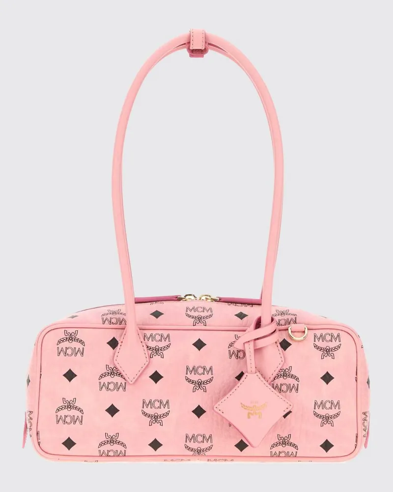 MCM Aren Schultertasche aus beschichteter Baumwolle mit Visetos-Logo Pink
