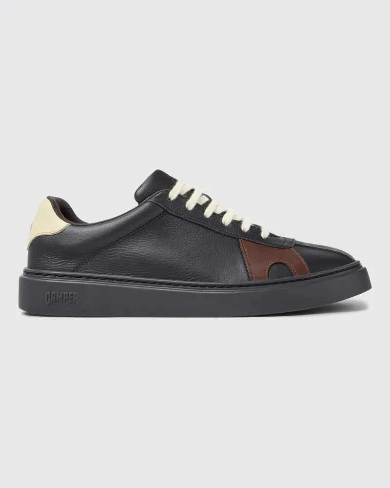 Camper Twins Low-Top-Sneaker von aus schwarzem Kalbsleder mit Kontrastlogo Schwarz