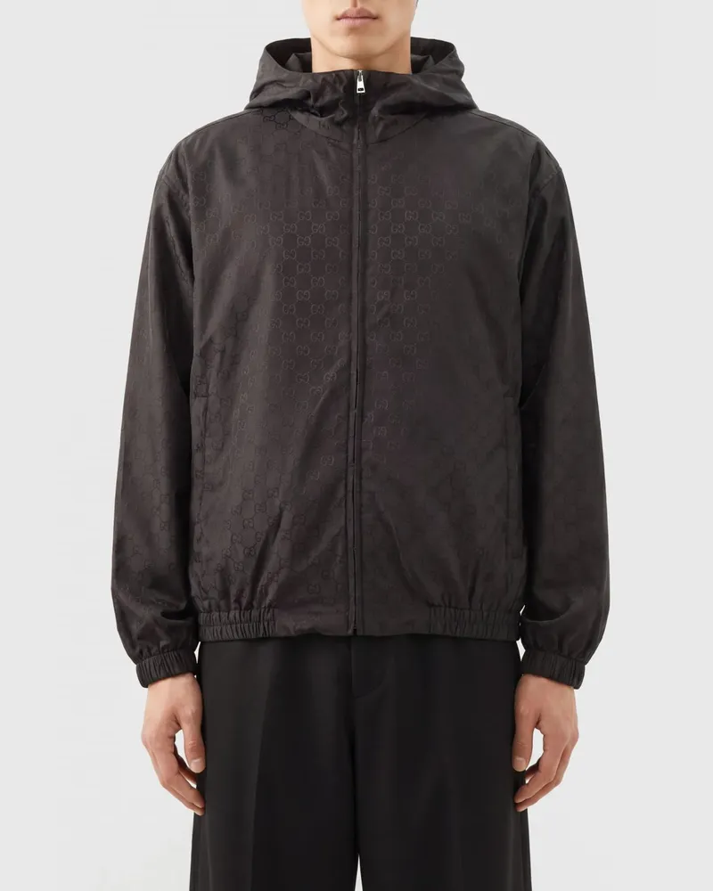 Gucci GG-Monogramm-Nylon-Windbreaker-Jacke mit Kapuze Schwarz