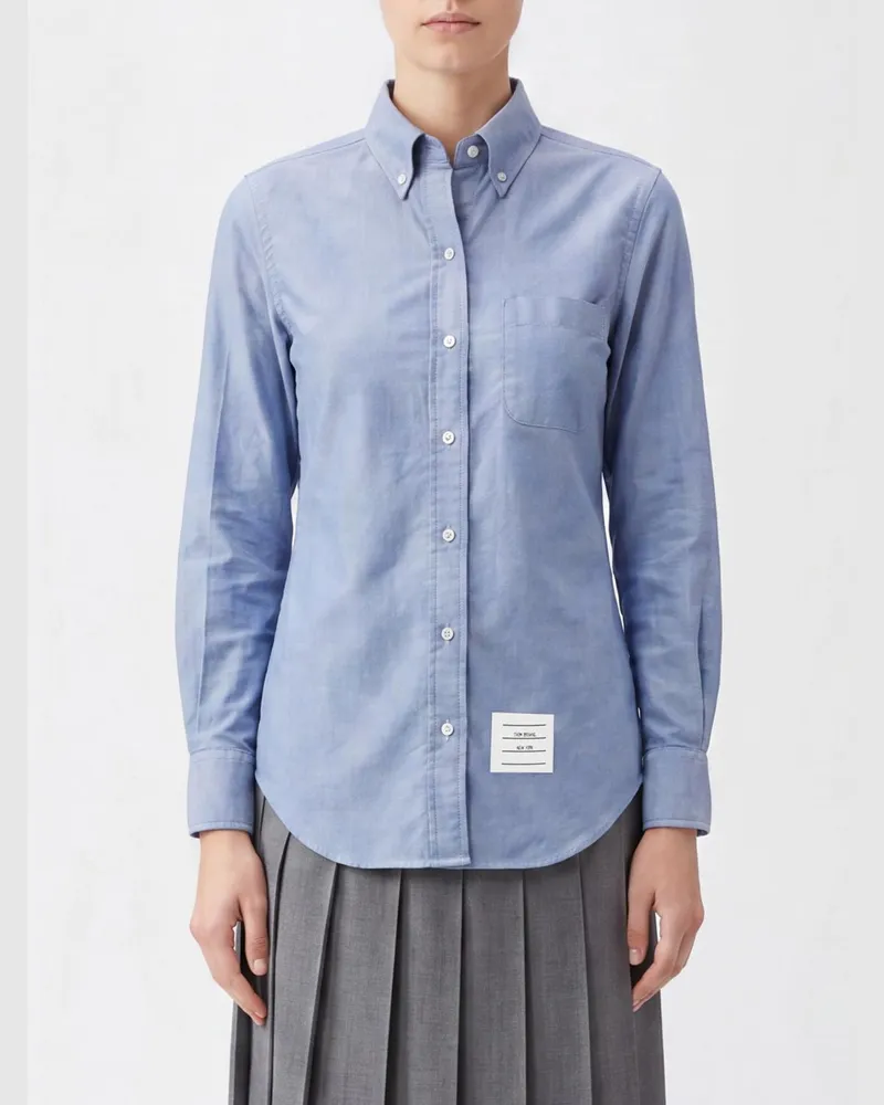 Thom Browne Slim-Fit-Hemd aus Baumwollpopeline mit Button-Down-Kragen Himmelblau