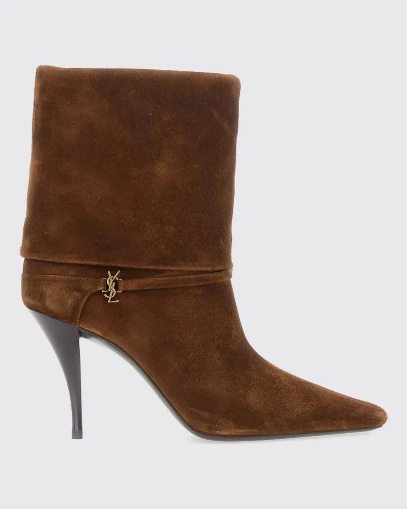 Saint Laurent Niki Stiefeletten aus Veloursleder mit Stilettoabsatz und Logo Braun