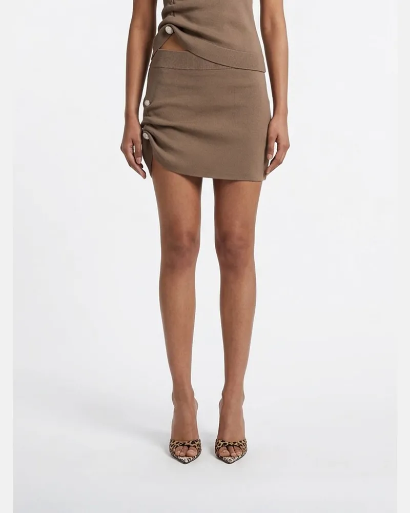 Giuseppe di Morabito Strick-Bleistift-Minirock aus Schurwolle mit Strass Beige