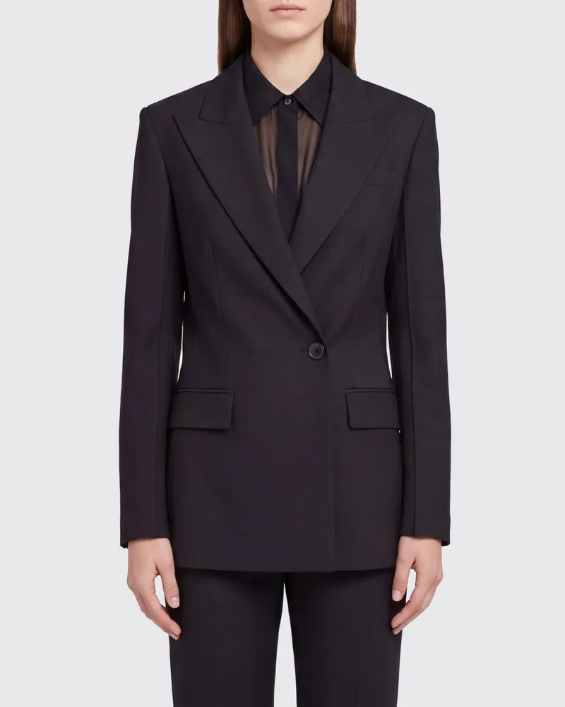 Erika Cavallini Zweireihiger Blazer aus Wollmischung mit steigendem Revers Schwarz