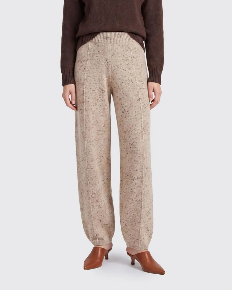 Fabiana Filippi Strickhose mit geradem Bein aus Wollmischung mit hohem Bund Beige