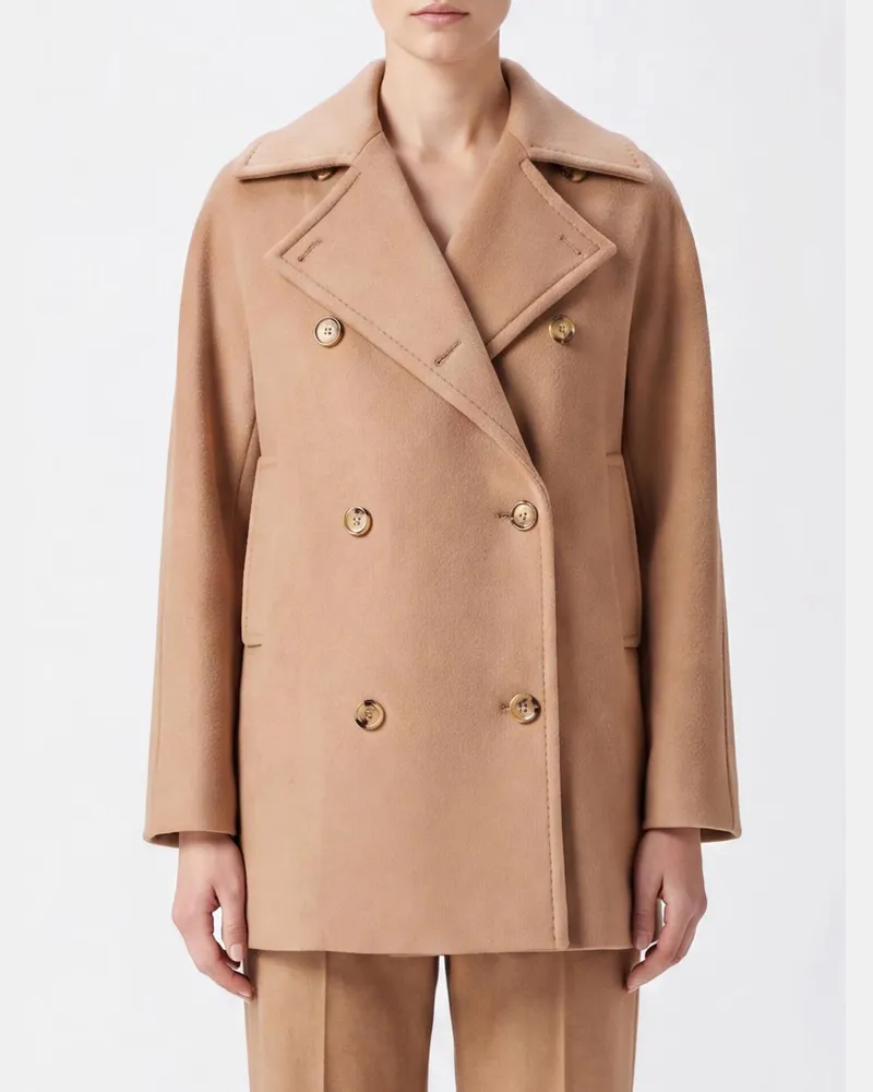 Max Mara Zweireihiger Kurzmantel von aus Schurwolle und Kaschmir Beige