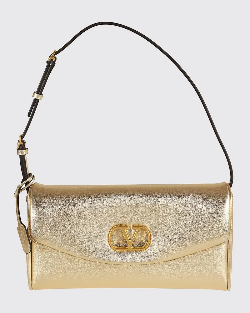 Valentino Garavani DeVain Schultertasche aus laminiertem Nappaleder mit VLogo Gold
