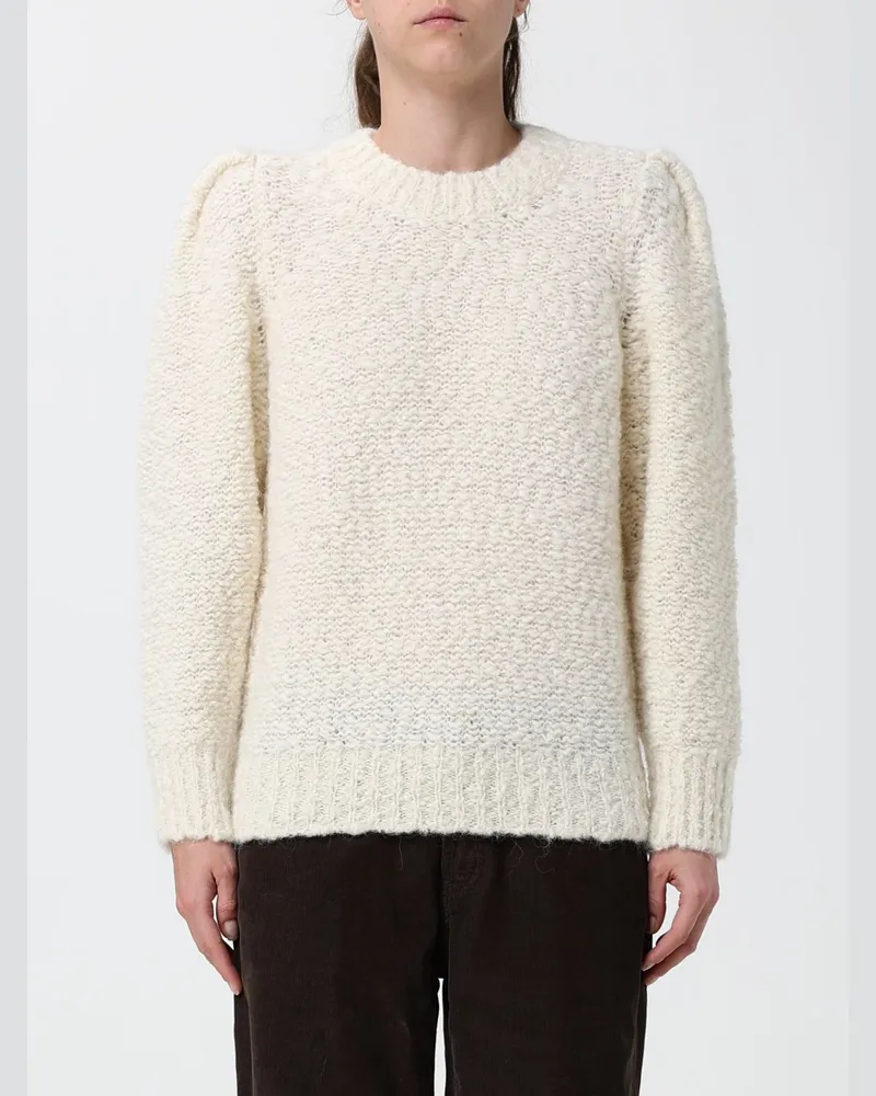 Isabel Marant Pullover mit gerafften Schultern aus Schurwolle mit Rundhalsausschnitt Grau