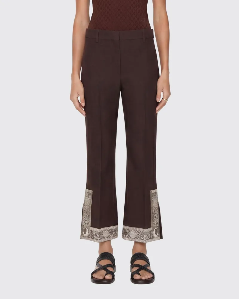 Burberry Gecroppte Hose aus Wolle und Seide mit Stickereien Braun