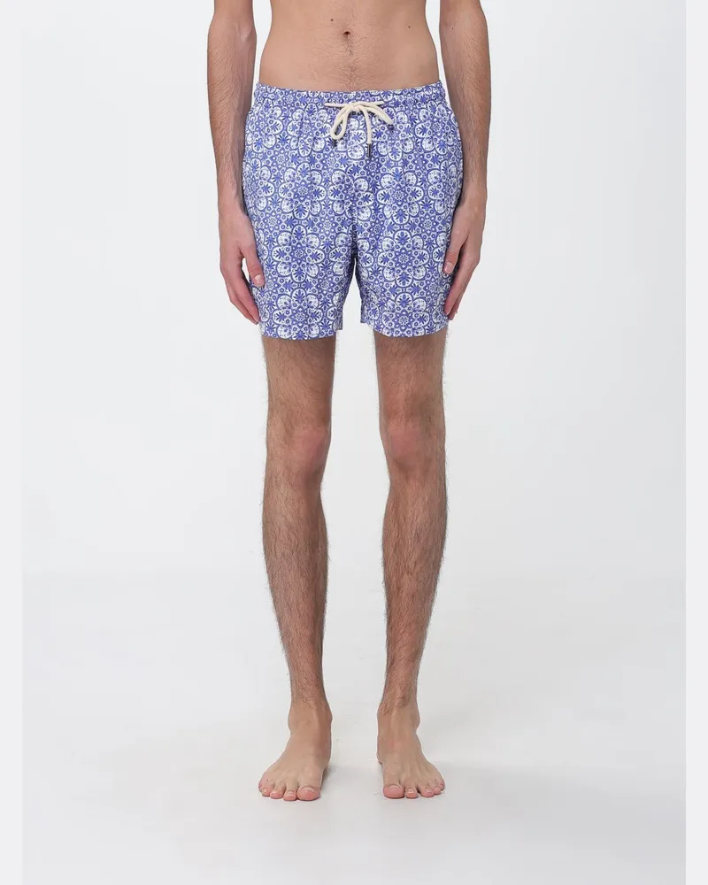 PENINSULA Kurze Badeshorts mit ethnischem Muster und Kordelzug Weiß