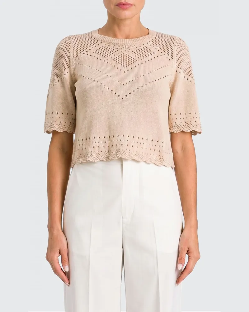 Twin-Set Perforierte Baumwoll-T-Shirts Beige