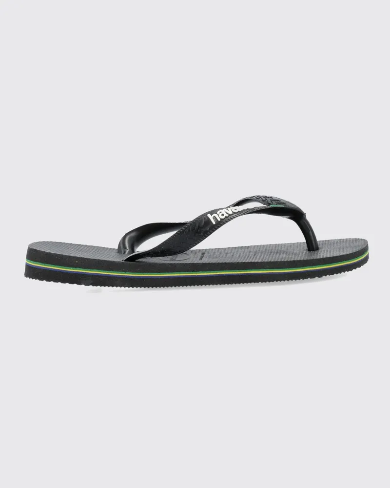 Havaianas Brasil Logo Gummi-Flip-Flops mit geprägtem Logo auf dem Riemen Schwarz