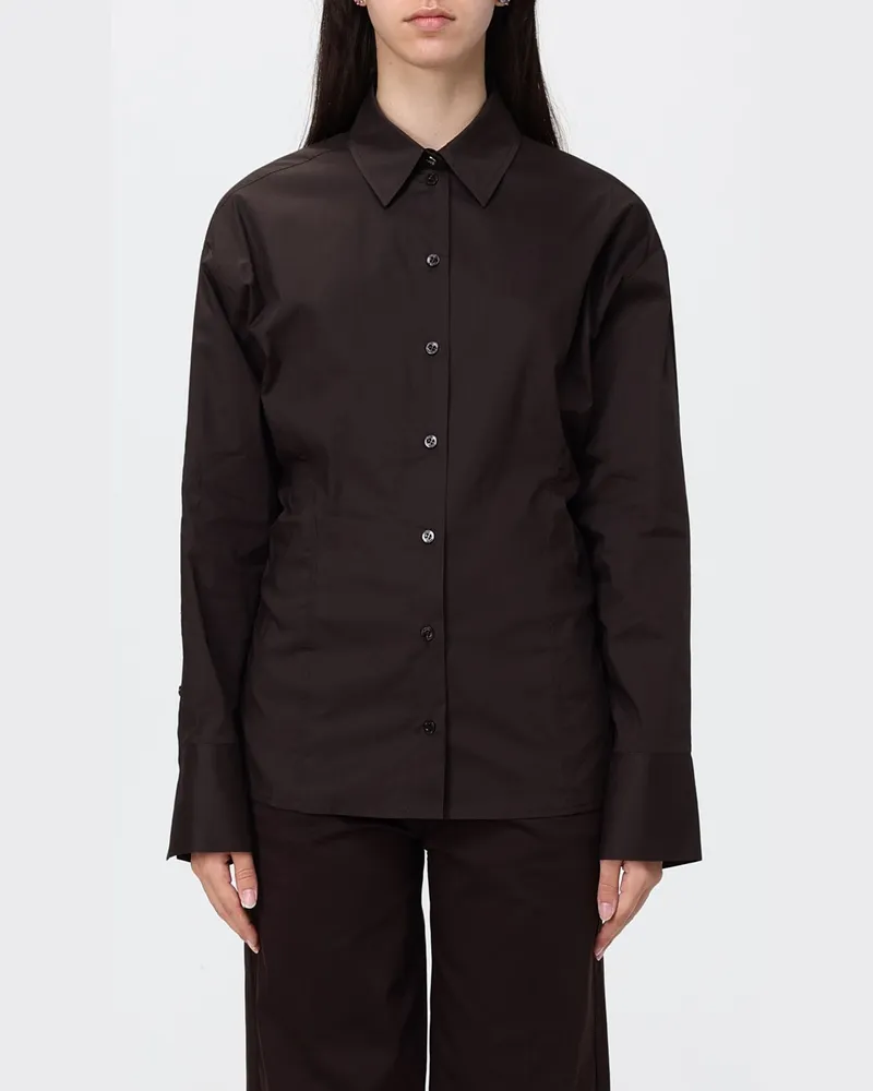 Liu Jo Cut-out-Hemd aus Baumwollpopeline mit langen Ärmeln und asymmetrischem Saum Braun