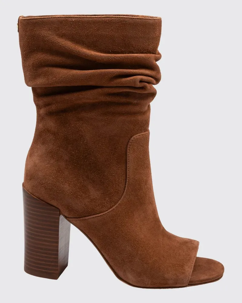 Michael Kors Shayna Kniehohe Stiefel aus Veloursleder mit offener Spitze und hohem Absatz Braun